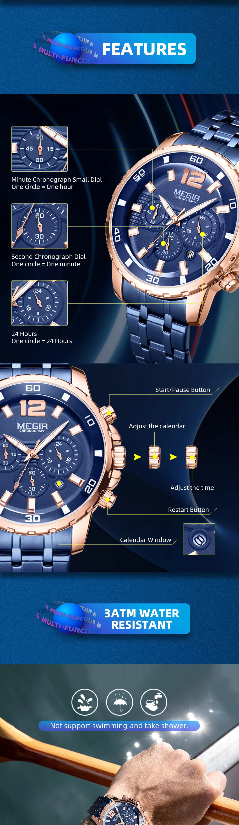 Megir 2068 Rose Gold blue